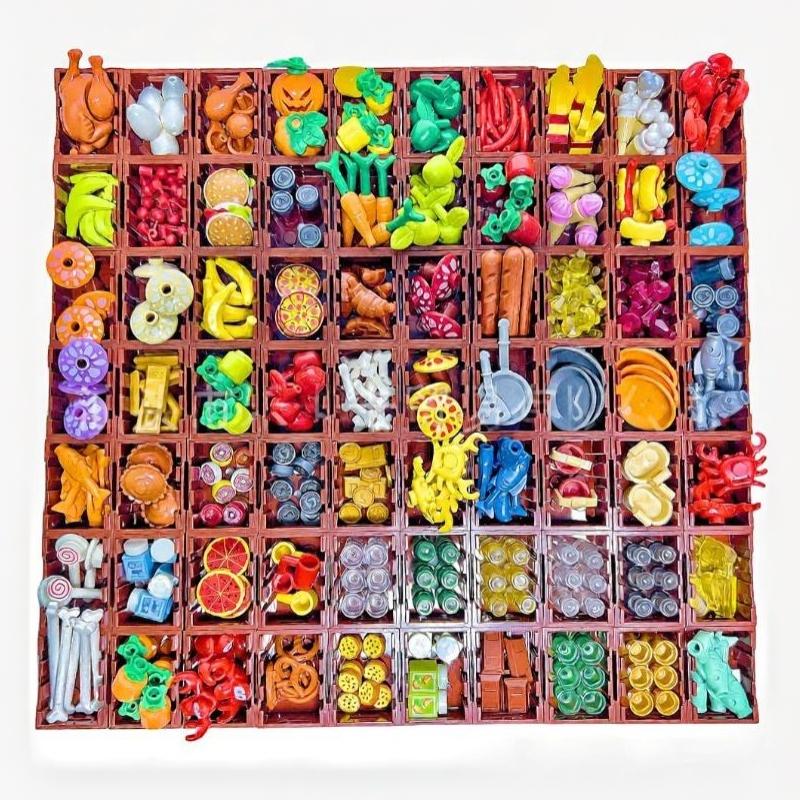 1 Set Foods And Tools Building Blocks Diy Toys Seafood Meat Vegetables Fruit Dessert Dishes Small Particle Blocks