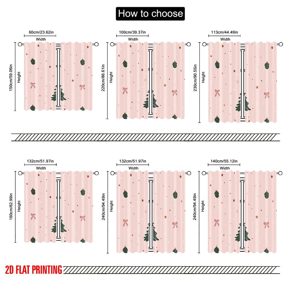 2pcs,2D Plane Printing Curtain Fabric Christmas Tree Baubles Bows Stars (2) Versatile Fabric (without Rod) Festive Perfect for