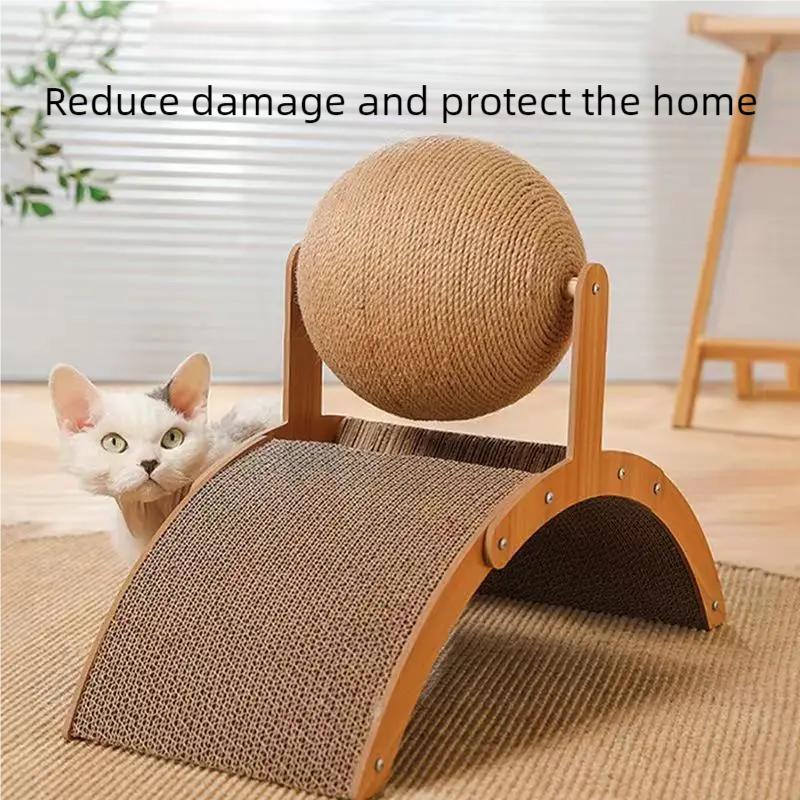 2 in 1, Cat Scratching Ball Wooden Cat Scratcher, Natural Sisal Scratch Board Scratching Column, Wear-resistant Paw Wood Scraper