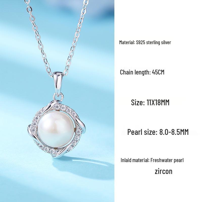 Elegant Freshwater Pearl Necklace with S925 Silver and Zirconia Pendant S925 Sterling Silver