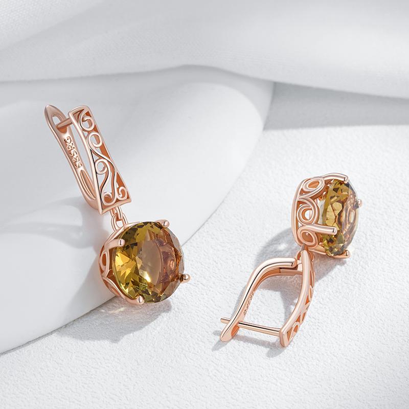 Brown Natural Zircon English Earrings For Women Unique Crystal Flower  Rose Gold Color High Quality Daily Jewelry