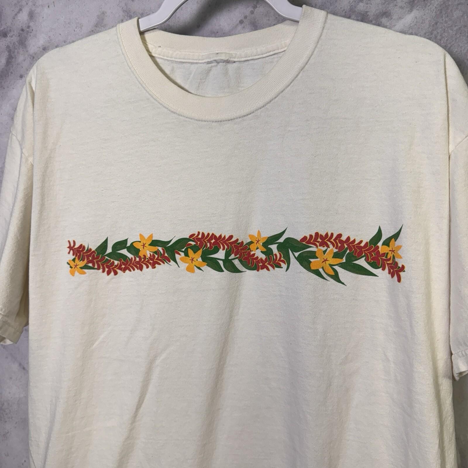 Vintage Hawaiian Flowers T Shirt Mens XL Y2k White Short Sleeve Surf L