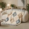 Bohemian Style Sofa Throw Blanket, Vintage Geometric Pattern Blanket, Cozy Autumn Home Decor, Blue and Beige Neutral Style Sofa Blanket, Christmas Gif
