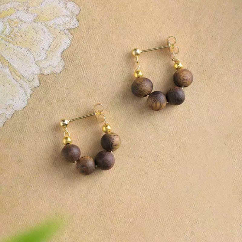 Natural Sandal Wood Earrings Featuring Traditional Chinese Designs Expertly Crafted for Sensitive Skin Wear
