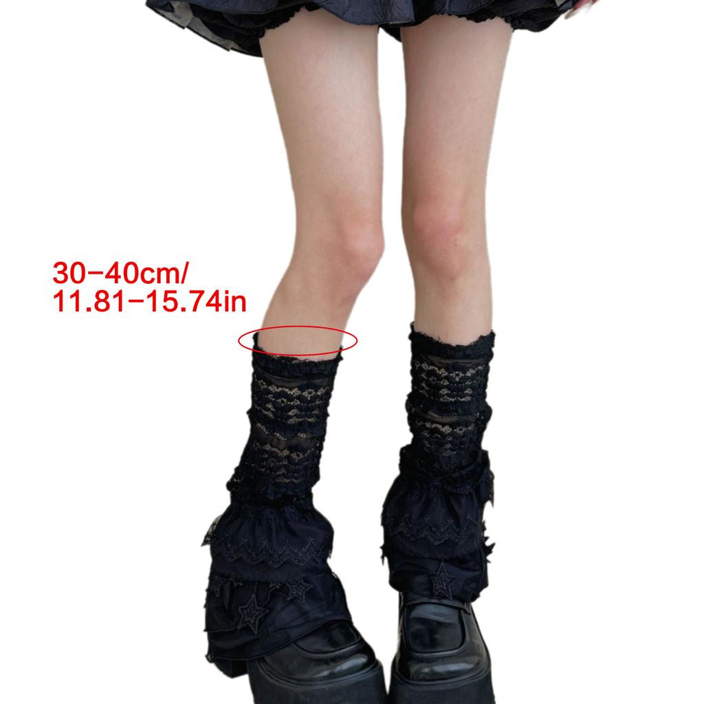 Women Ruffle Lace Leg Warmer Sweet Knee Highs Socks Mesh Flared Leg Socks Princess Leg Sleeves Halloween Costumes