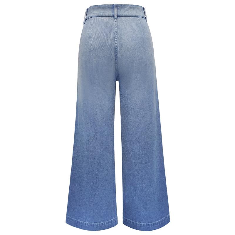 Women Casual Jeans High Waist Loose Wide Leg Pants Fashion Street Bleached Button Long Versatile Trousers