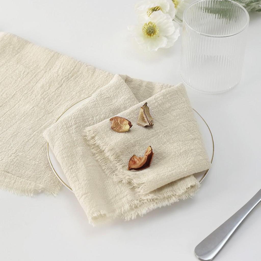 Crinkled Frayed Edge Bamboo Cotton Napkin with Tassels – Western Art Table Decoration Placemat