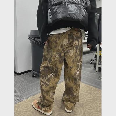 Wasteland Camouflage Snake Pattern Vintage Leopard Print Wide-Leg Jeans for Men