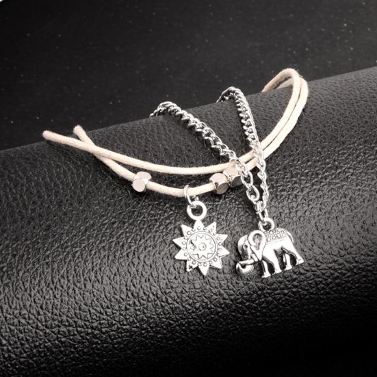 1Set Women Bohemian Beaded Elephant Sun Chain Anklet 3 Layers Jewelry
