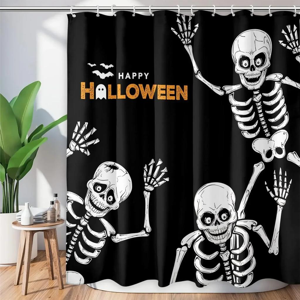 Perdea de duș de Halloween Liliac Negru Model Înfricoșător de Halloween Perdea de Duș Înfricoșător Liliac Perdea de Baie Decor Baie cu Cârlige