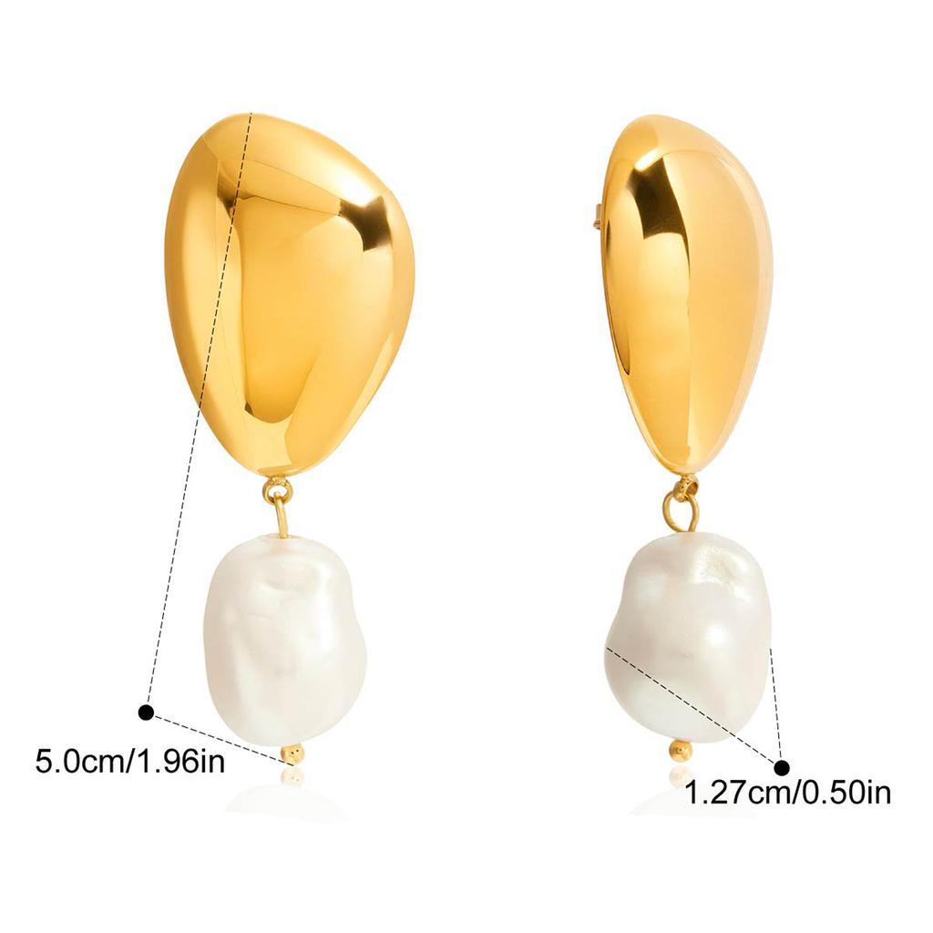 Yori Ocean Style Imitation Pearl Pendant Smooth Geometric Earrings Gold Color Summer Stainless Steel Studs Jewelry