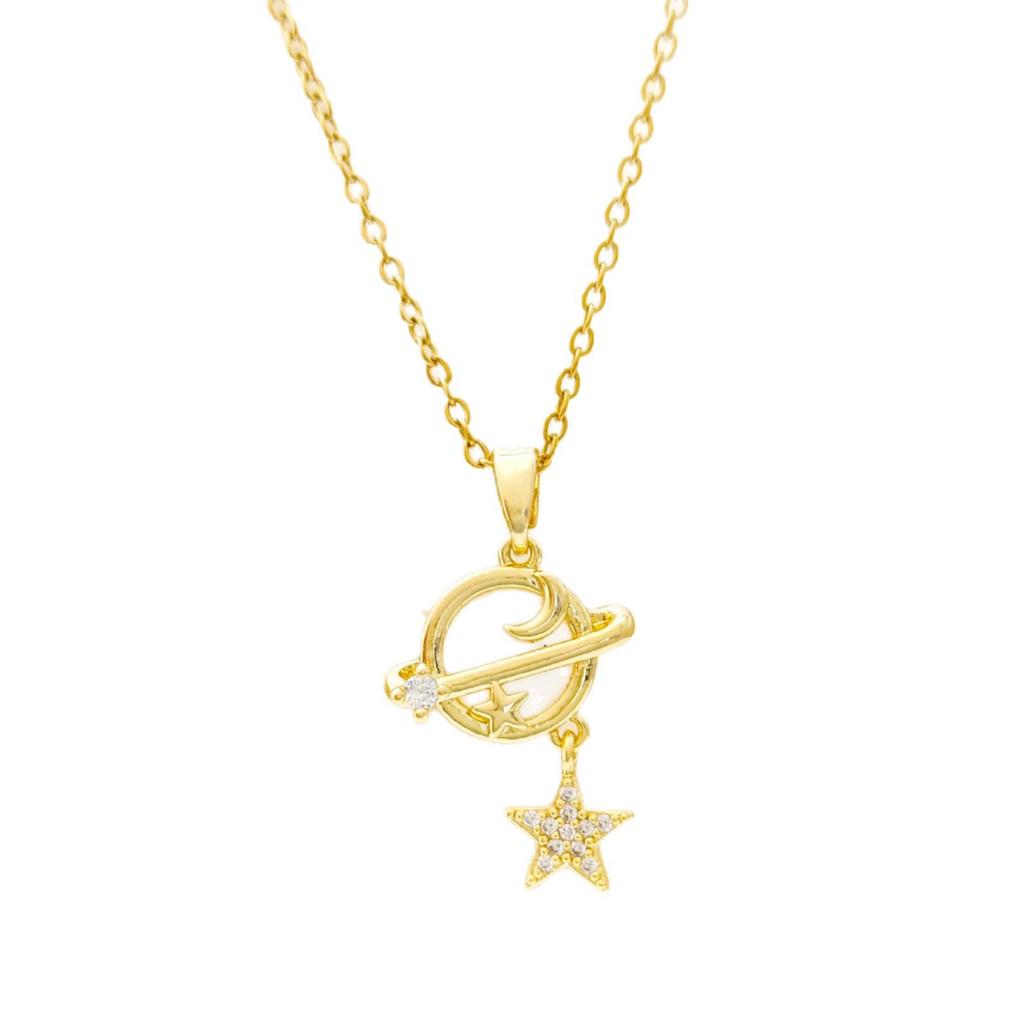 Cross Star Moon Luxurious Diamond Necklace for Women - Versatile Clavicle Chain in Titanium Steel