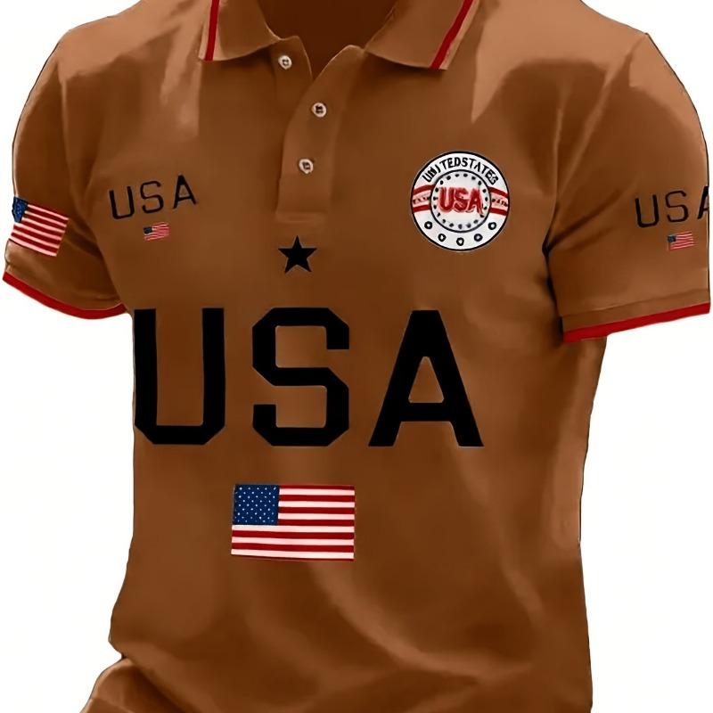 Summer Men's Breathable Polo  Men American Shirt Clothing American Flag Printed Polo Shirt Top