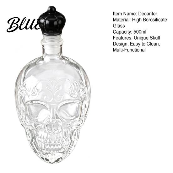 Stylish Skull Liquor Bottle Whiskey Decanter 500ml Gothic Glass with Stopper Halloween Decanter Spirit Dispenser for Home Bar Creepy Gift