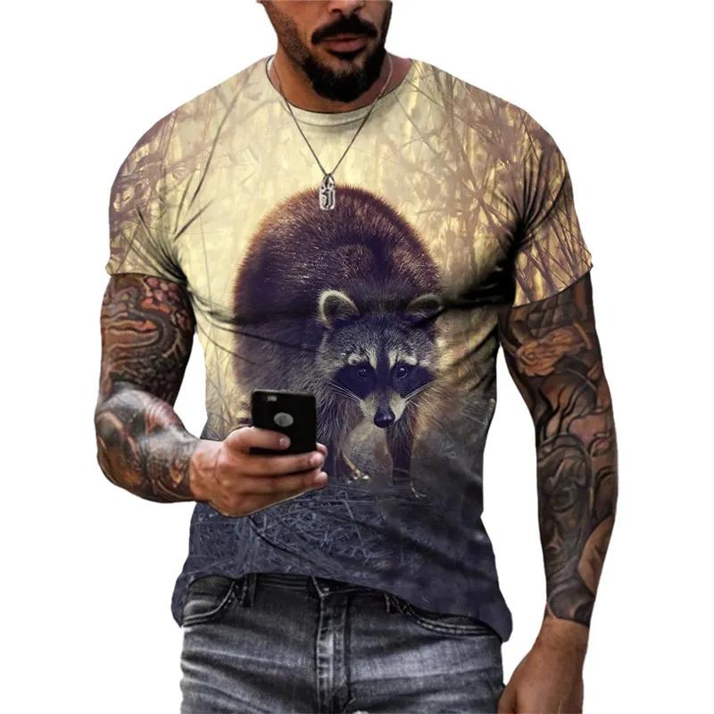3D Printed Funny Raccoon T Shirt For Men Cute Animal Pattern T-Shirts Summer Fashion Casual Round Neck Tees Loose Short Sleeves