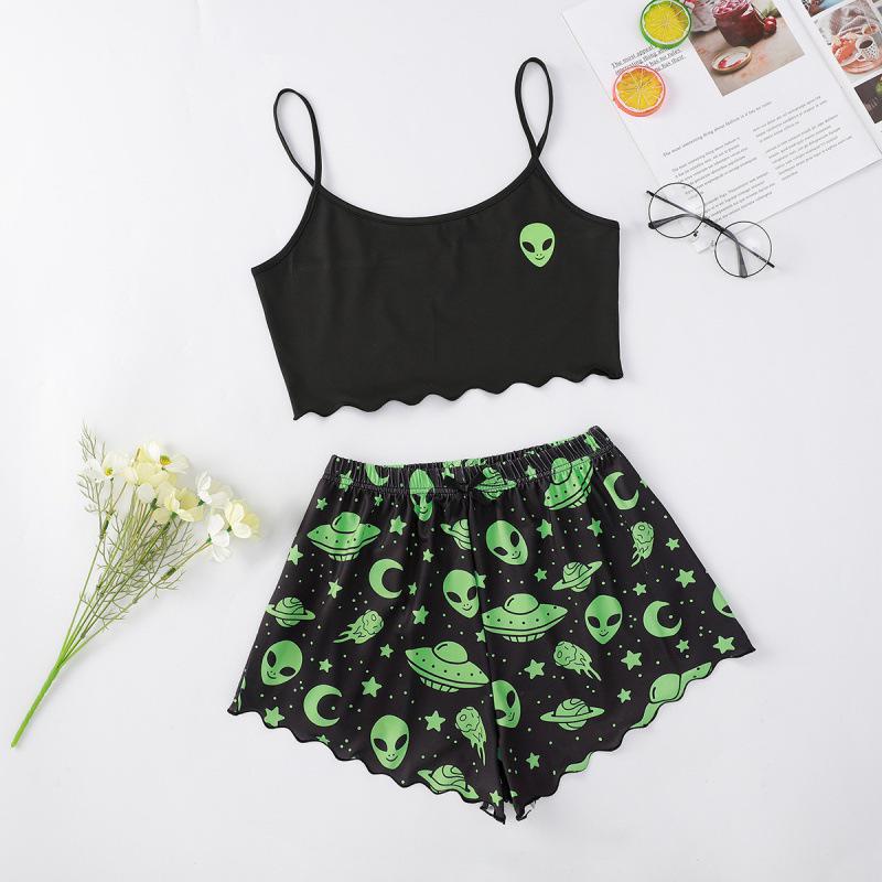 European and American Sleeveless Tank Top & Shorts Two-Piece Pajama Set for Women