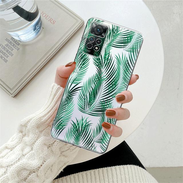 

Прозрачный чехол с зелеными листьями и листьями любви для Xiaomi Redmi Note 12 7 8 9 8t 11t 8 10 Pro 9s 10s 11 11s для Mi 9a 9 9c 9t 10 10c K40 Redmi K40