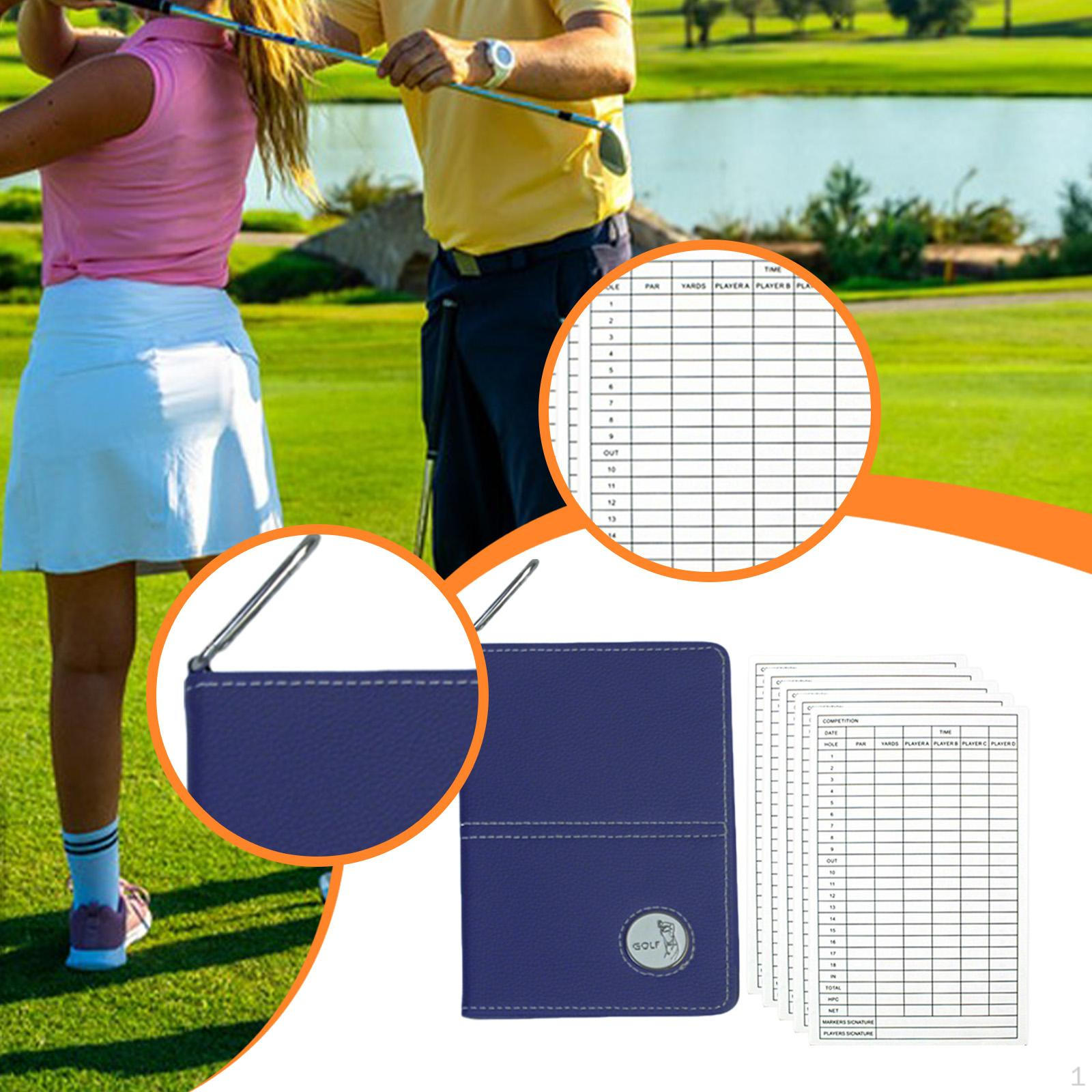 

Golf Scorecard Book Scorebook Competition Supplies PU Leather Yardage Scoring Accessories синій