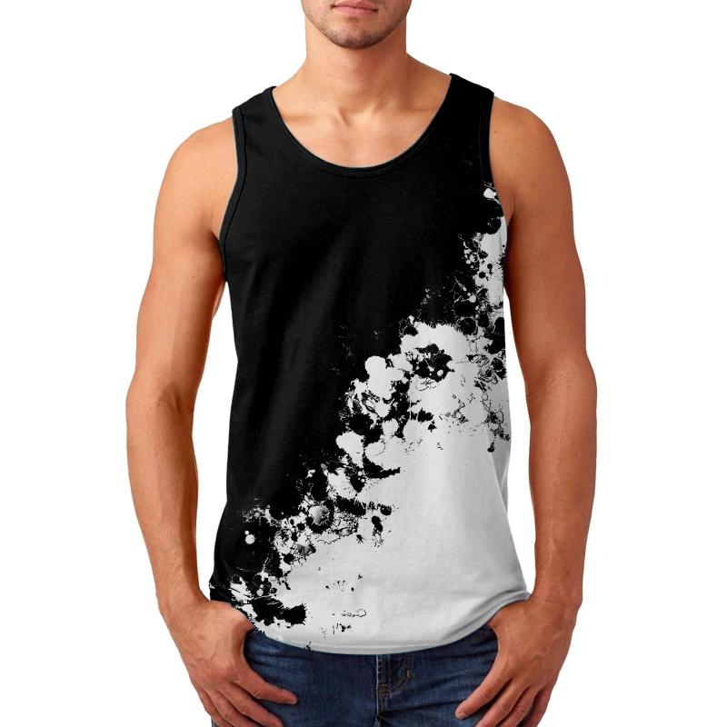 Geometric Splicing Pattern Tank Tops For Men Colorful Gradient Vest Summer Casual Loose Tops Street Round Neck Tees