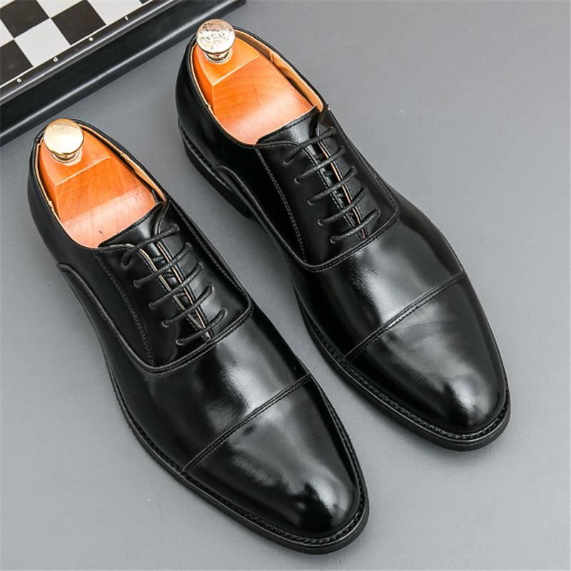 

Новые мужские коричневые оксфорды из лакированной кожи с заостренным носком и комбинированным дизайном, повседневная обувь для свадьбы, выпускного вечера, Zapatos Hombre 38