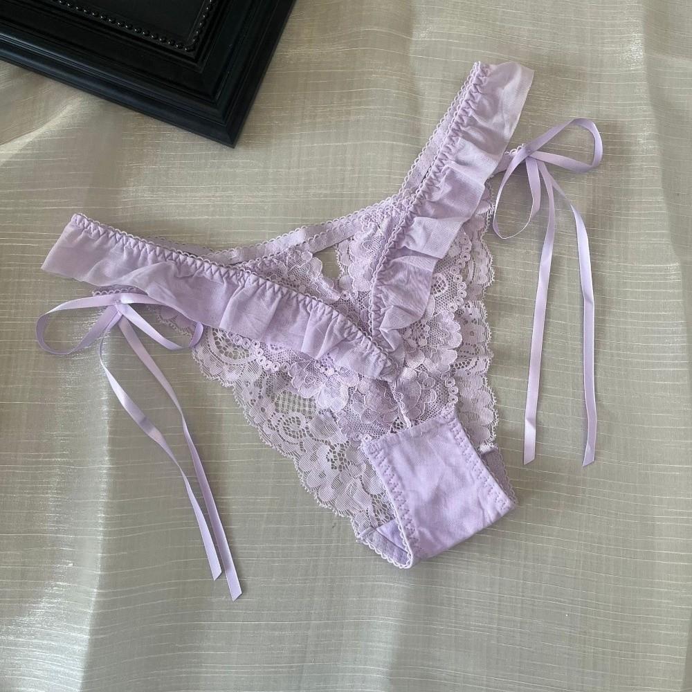 Mesh Ruffle Floral Bowknot Panties Bow Ribbon Underpants Lace Flower Transparent Briefs Lady