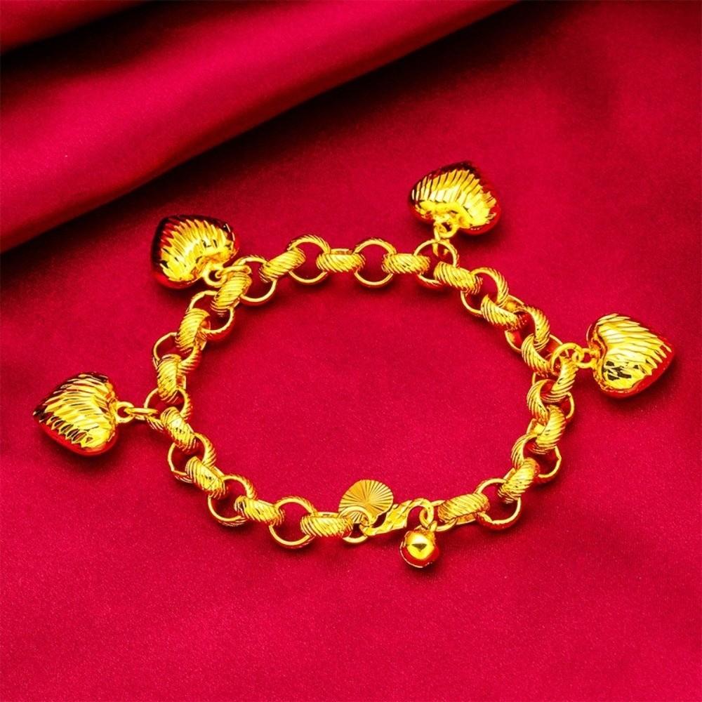 Elegant Gold Plated Heart Bracelet Brass Sand Gold Charm Bangle Pendant Hollow Bracelet  Party