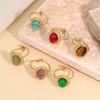 18K Gold-Plated Stainless Steel Open Adjustable Retro Natural Stone Ring