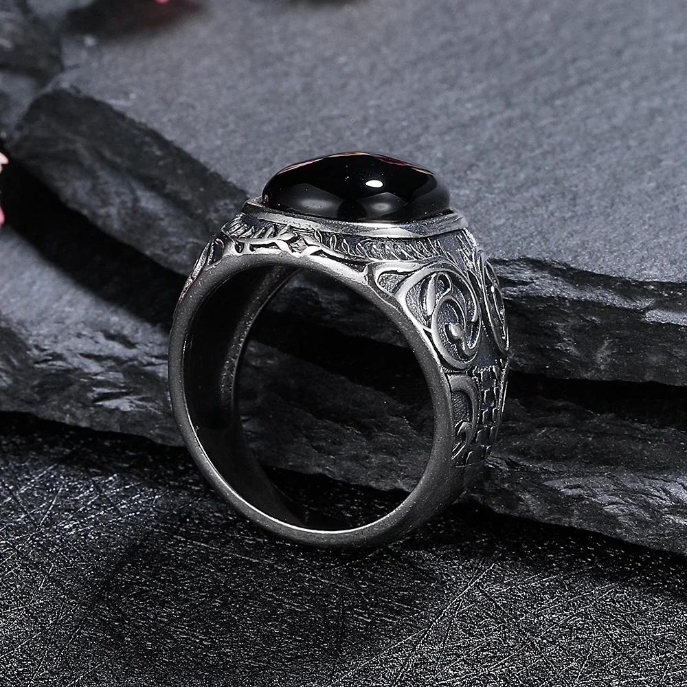 Natural 10*15mm Big Black Agate Stone Vintage Ring For Women Men Lover's Luxury  Party Marcasite Jewelry Party Gifts