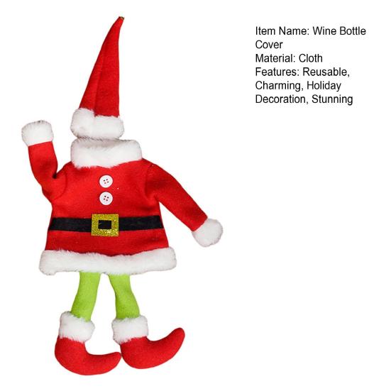 Santa Suit Wine Bottle Cover Christmas Wine Bottle Topper Covers with Leg And Hat Holiday Dining Table Centerpiece for Xmas Party Decor