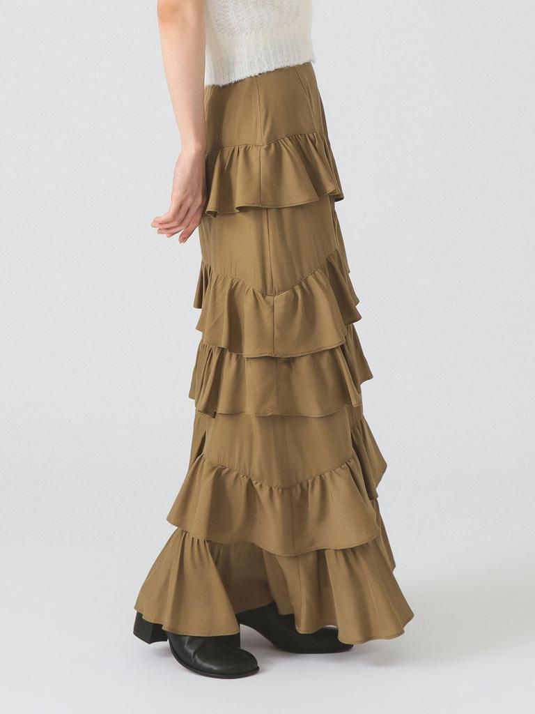 Ray Beams Women's Asymmetrical Ruffle Tiered Skirt, Beige 1