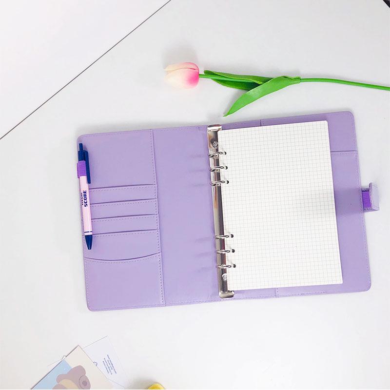 A5 Macaron Solid Color PU Leather Loose-Leaf Notebook Planner - Simple Business Style