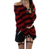 Unisex Punk Striped Gradient Ripped Knit Sweater