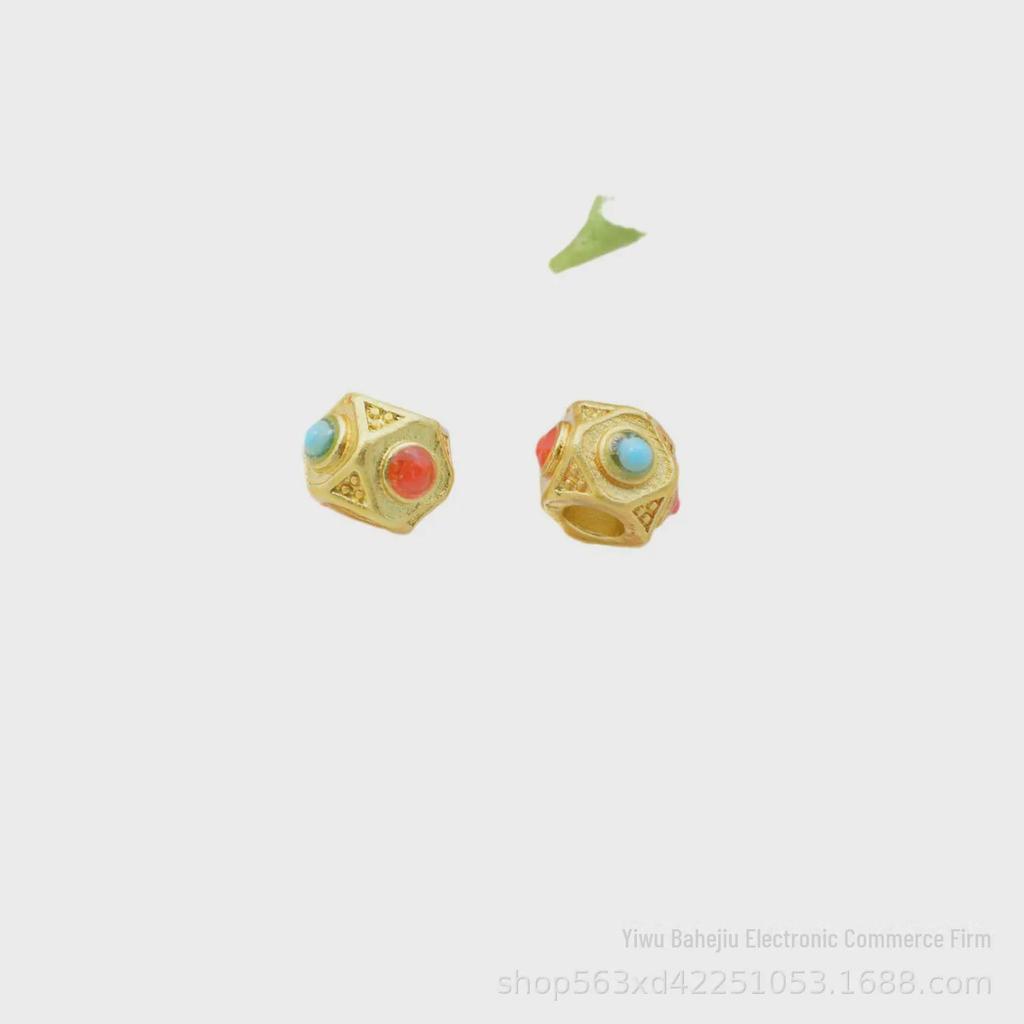 Gold-Tone Inlaid Green Stone Beads: DIY Bracelet & Necklace Accessories