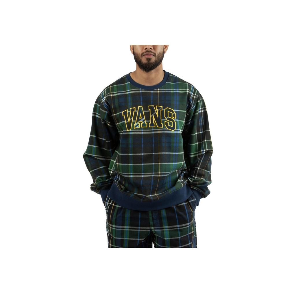 Vans Plaid Letter Embroidered Crew Neck Pullover Sweatshirt Men sweatshirt Green Black VN0007W3BVM