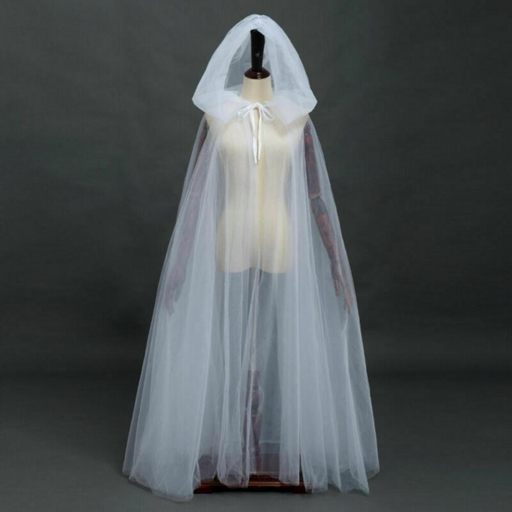 Halloween Cosplay Cloak Ghost Mesh Hooded Drawstring Cape Pleated Floor Length Gothic Cloak Medieval Performance Capes Costumes