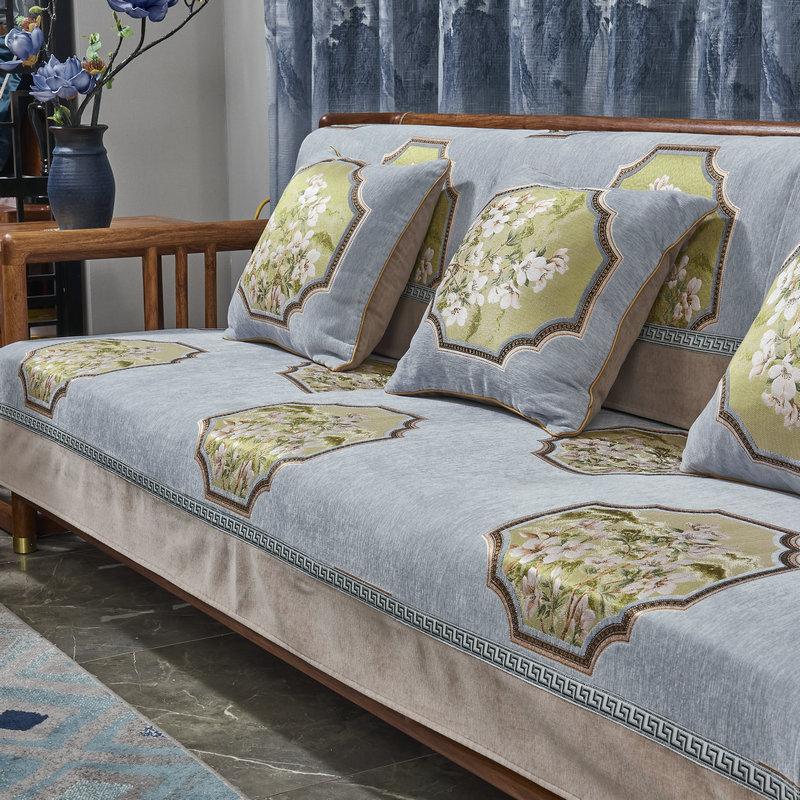 Chinese Style Jacquard Fabric Slipcover Chenille Four Seasons Universal Sofa Cover Home Living Room Decor Non-slip Couch Cushion