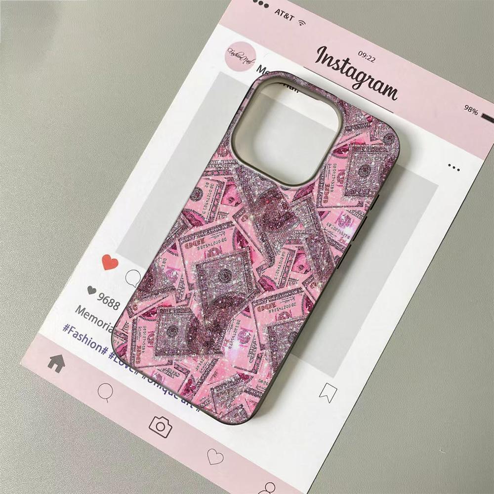 Pink Shiny Banknotes Phone Case For IPhone 13 12 11 Pro 14 15 Plus 16 17 Pro Max Case 17Air Fashion Soft Transparent Cover Case