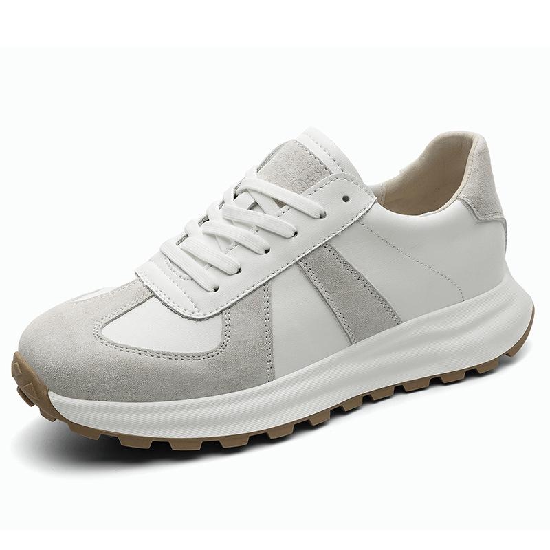 Men's White Breathable Thick-Soled Platform Sneakers - Discreet 8cm Height Boost Casual Dad Shoes