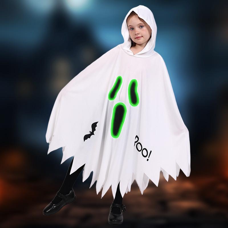 Children Ghost Skeleton Cape With Night Glow For Theater And Cosplay