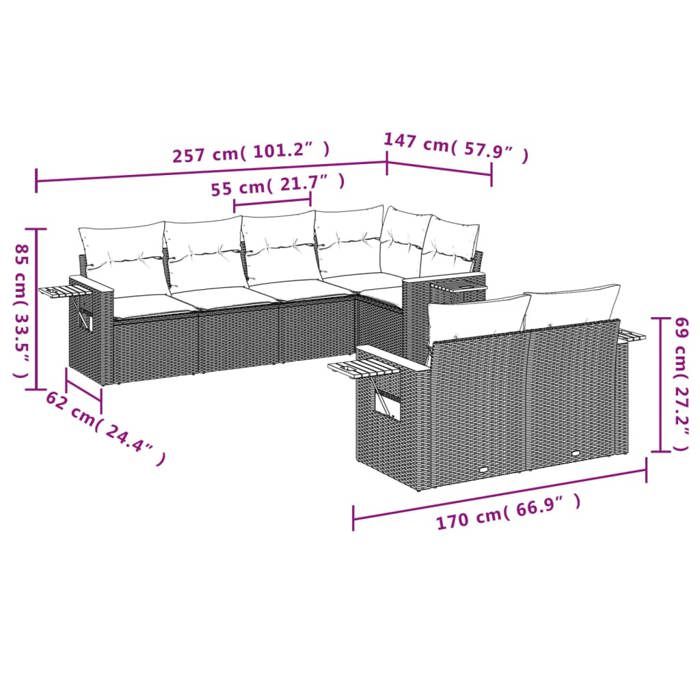 VidaXL Garden Lounge Set with Cushions 7 Pcs, Patio Sofas, Patio Furniture Set, Outdoor Furniture, Black 3226979