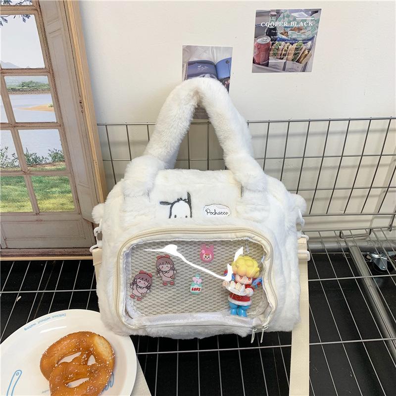 

Высококачественная плюшевая новая двухмерная сумка большой вместимости, портативная термоизоляционная, студенческий модный школьный рюкзак белый