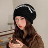New Bow Knitted Hat Autumn and Winter Warm Ear Protection Pile Hat for Women Korean Style Big Head Circumference Showing Face Small Woolen Hat