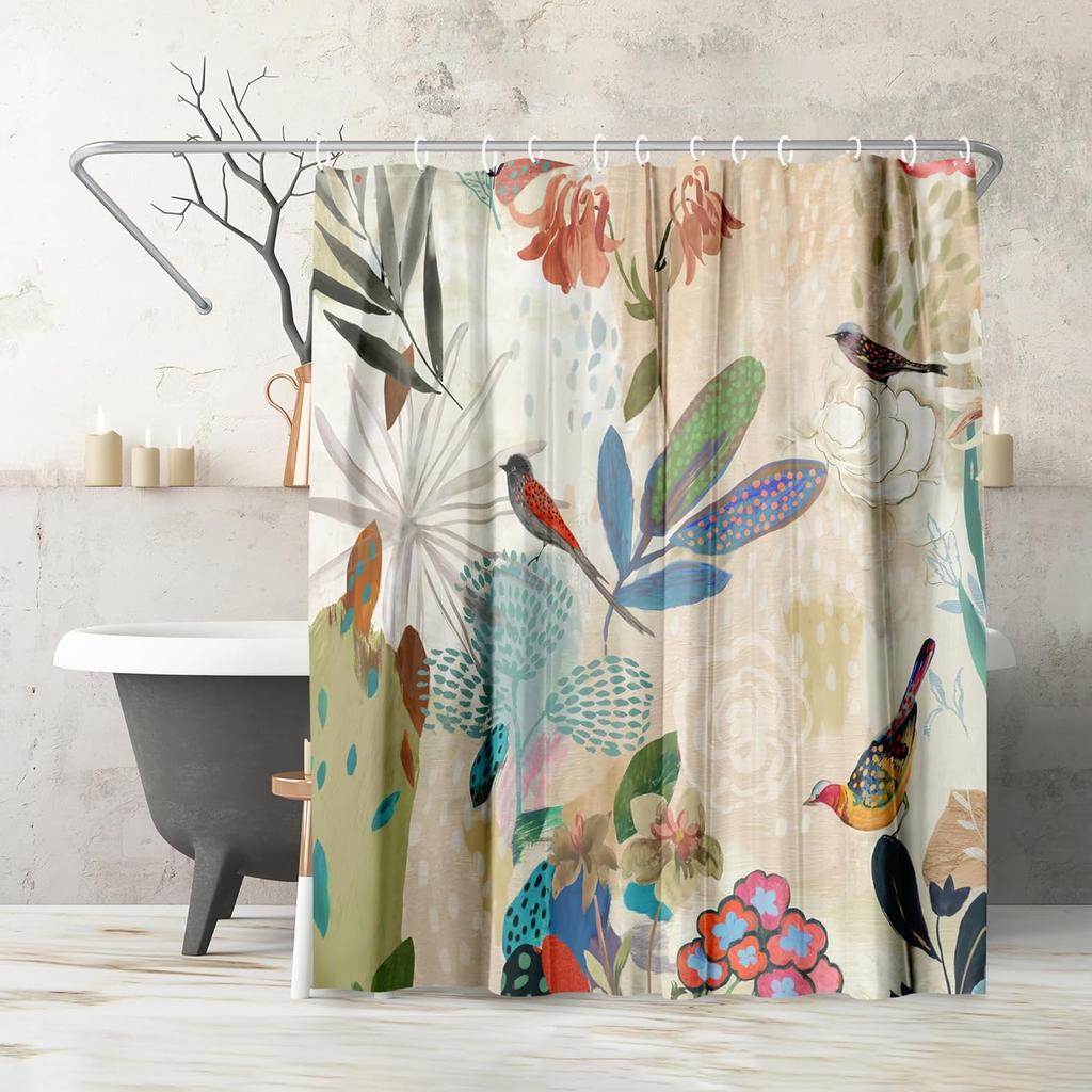 Beach Shower Curtain - Water-Resistant Long Shower Curtain with Coastal Landscape Design - Durable Metal Grommets and 12 Hooks