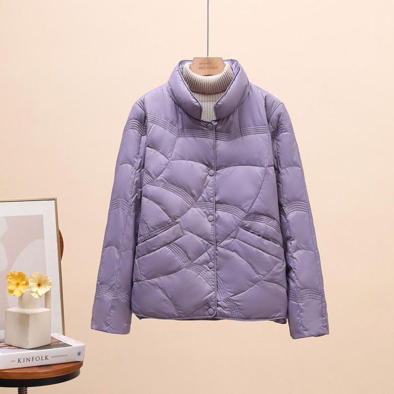 

Корейская короткая пуховая куртка с ромбовидным узором и воротником-стойкой S 42-58kg