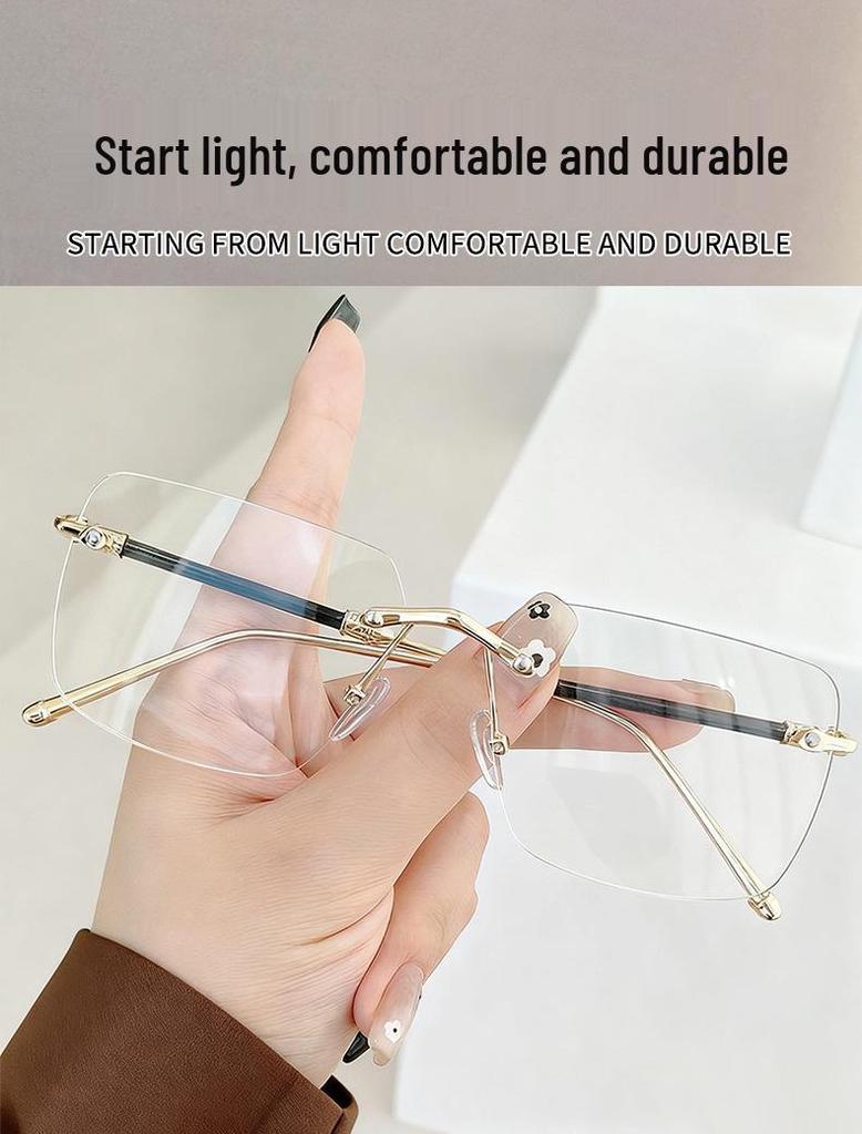 Frameless Diamond-Cut Men's Retro Anti-Blue Light Reading Glasses for Middle-Aged & Elderly.