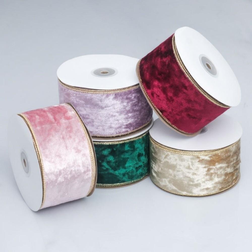 DIY 10yard/roll Christmas Ribbon 5cm Width Velvet Craft Bow Material Handmade with Wire Gold Edge Gift Webbing Xmas Tree Wreath