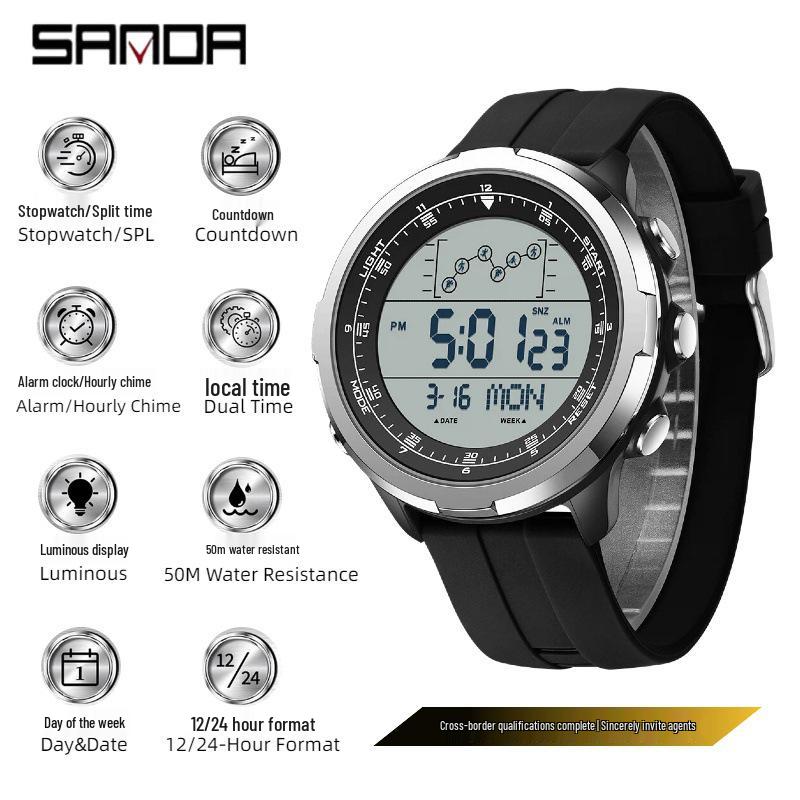 Sanda Multifunctional Student Sports Watch: 50M Waterproof, Single Display, Timer, Alarm
