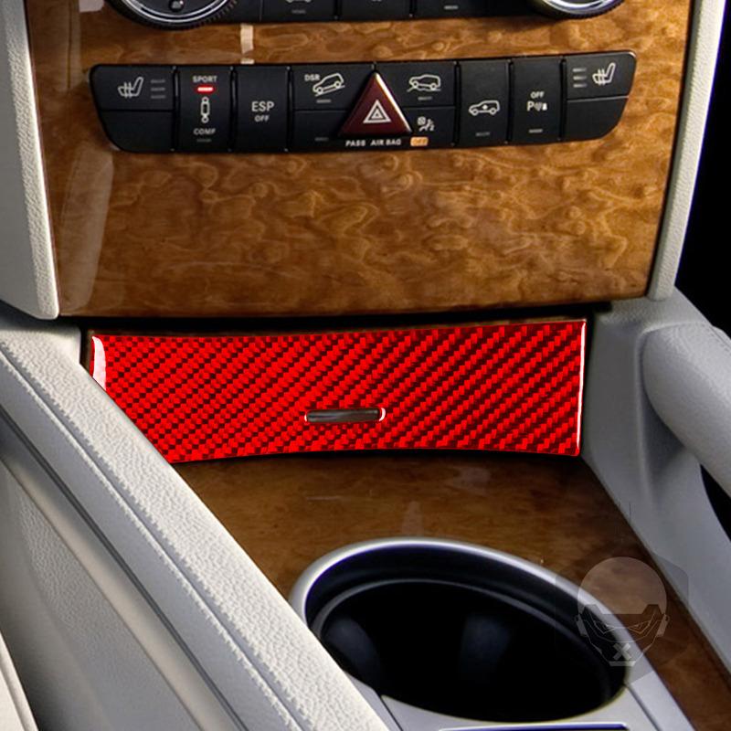 Carbon Fiber Central Storage Box Panel Trim Cover Car Interiors Accessories Decoration Sticker For Benz M-class W164 2005-2011