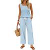 Women Sleeveless Tank Top and Wide Leg Pants Two Piece Set Polka Dot Print Elastic Waist Casual Lounge Wear for Travel Vacation Home