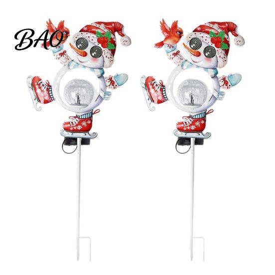 Automatic Solar Powered Lights Christmas Snowman Bird Garden Light, Waterproof Outdoor Stake Lamp with Crackle Glass Decorative Patio Illuminations